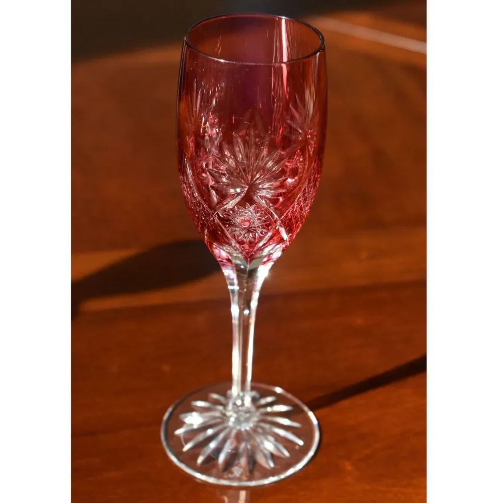 Nachtmann Traube Wine Decanter with Stopper and 6 Cranberry Tall Sherry Glasses